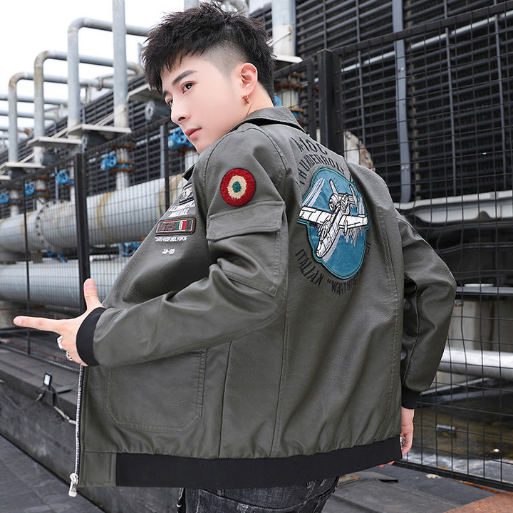 Men's aviator bomber jacket in military style with large back patch and arm pocket Mune Fashion