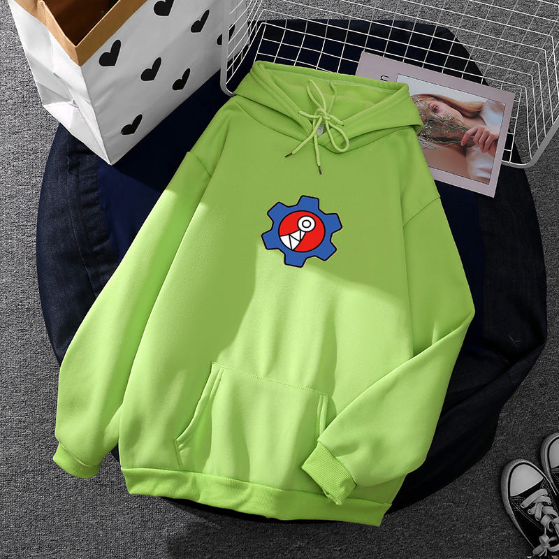 Women's oversized fleece hoodie with soft interior, kangaroo pocket and applied gear comic motif Mune Fashion