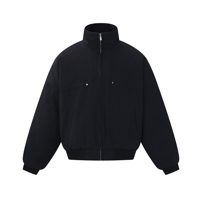 Unisex Boxy-padded Short Jacket with High Collar and Minimalist Seam Design Mune Fashion