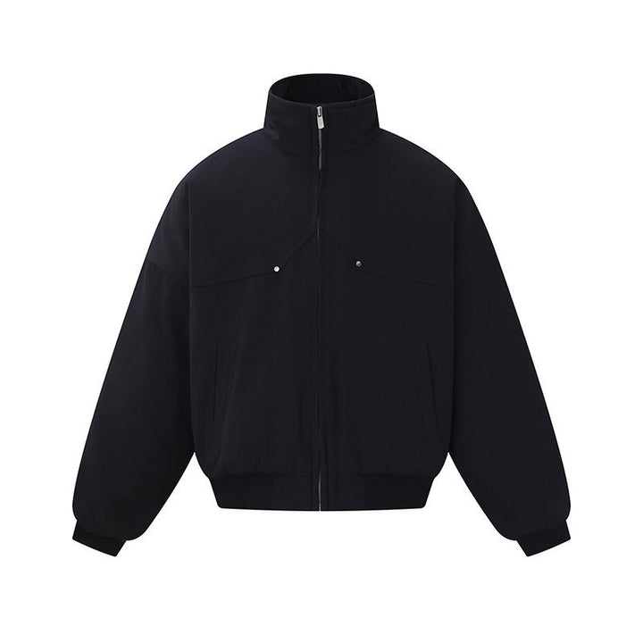 Unisex Boxy-padded Short Jacket with High Collar and Minimalist Seam Design Mune Fashion