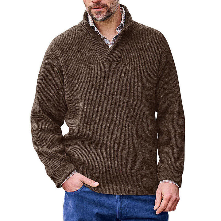 Men's ribbed knit pullover with shawl collar and short V-neck Mune Fashion
