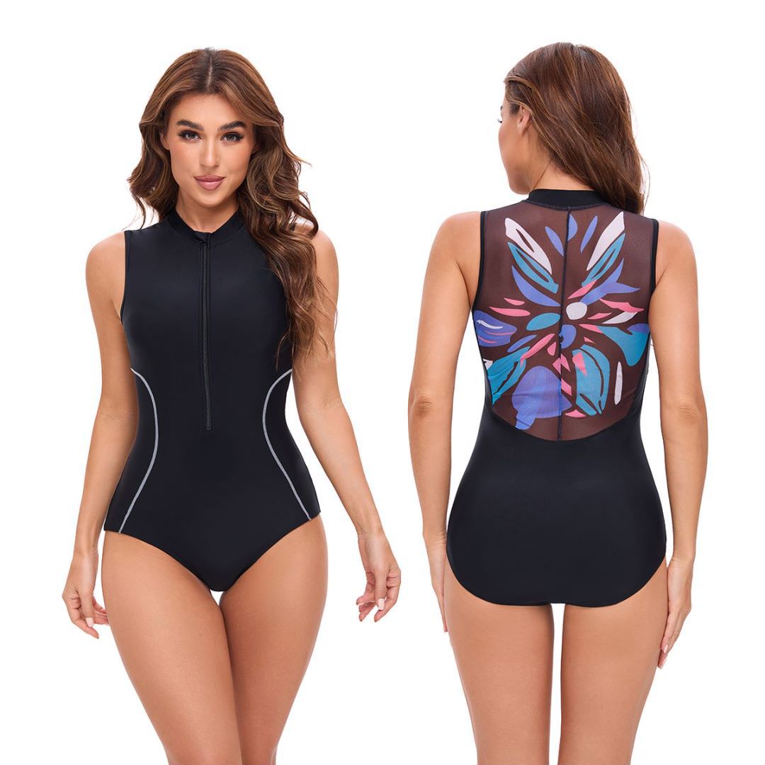 Women’s sporty one-piece swimsuit with high collar and zipper Mune Fashion