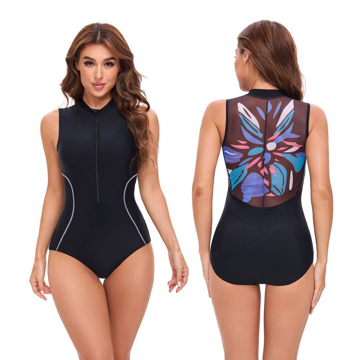 Women’s sporty one-piece swimsuit with high collar and zipper Mune Fashion