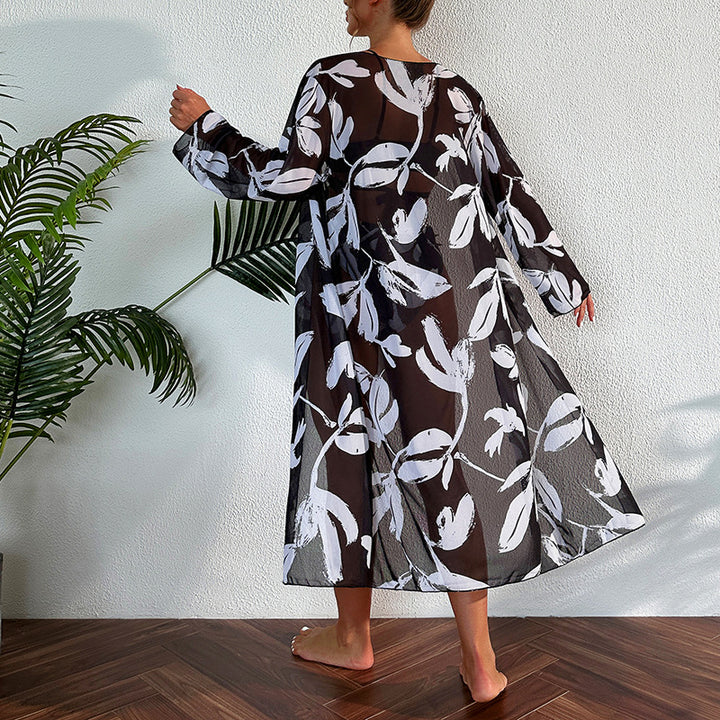 Women's beach kimono with floral pattern and side slit Mune Fashion