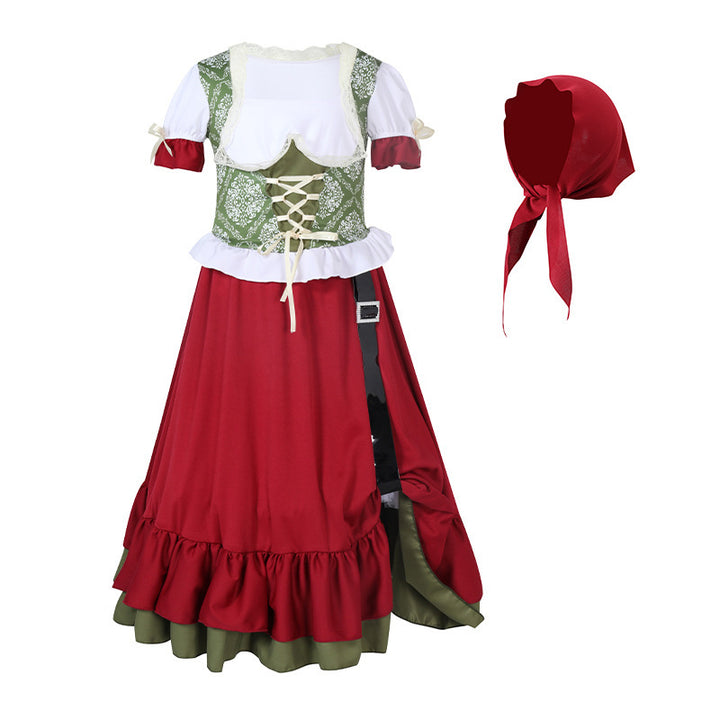 Women's traditional costume dirndl set with laced bodice and full tiered skirt Mune Fashion