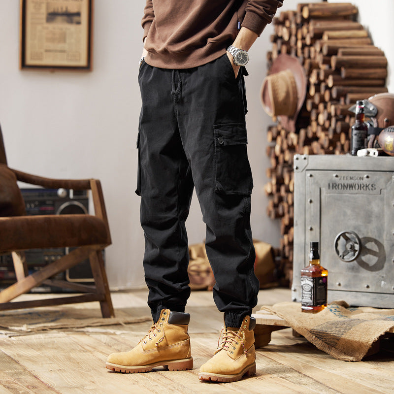 Men's Utility Cargo Pants in Jogger Style with Elastic Waist and Multiple Pockets Drune