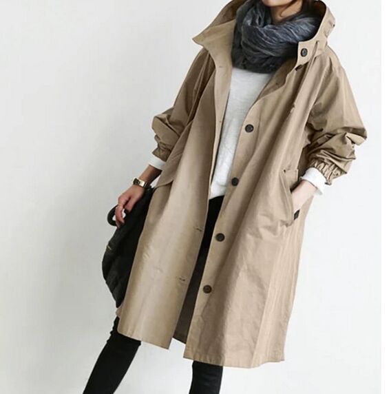 Women's nan lightweight oversized parka coat with hood, drawstring waist and side slit Mune Fashion