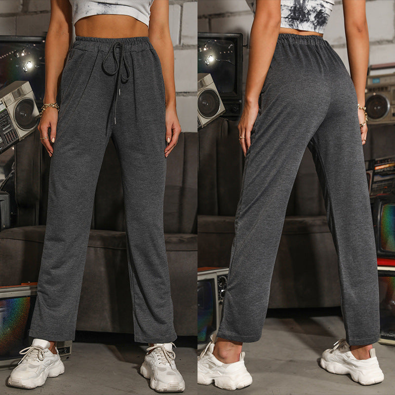 Women's Casual High-Waist Relaxed Pants with Wide Leg, Elastic Waistband and Drawstring Mune Fashion