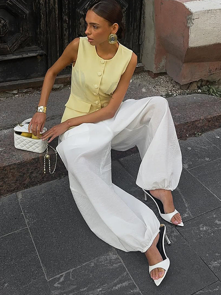 Women Lightweight Balloon Pants with Elastic Waistband, Drawstring & Ruched Ankle Cuff Mune Fashion
