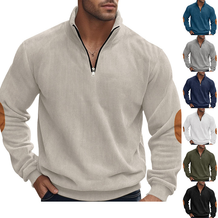 Men's nan Troyer half-fleece pullover with ribbed structure, elastic cuffs, and contrast elbow patches Mune Fashion