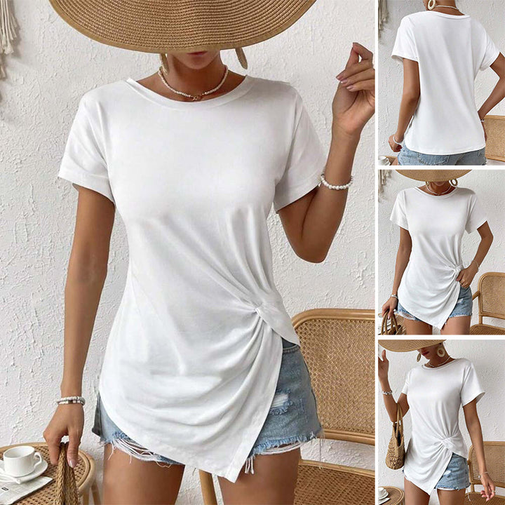 Women's asymmetrical knot shirt with side twist and elongated pointed hem Mune Fashion