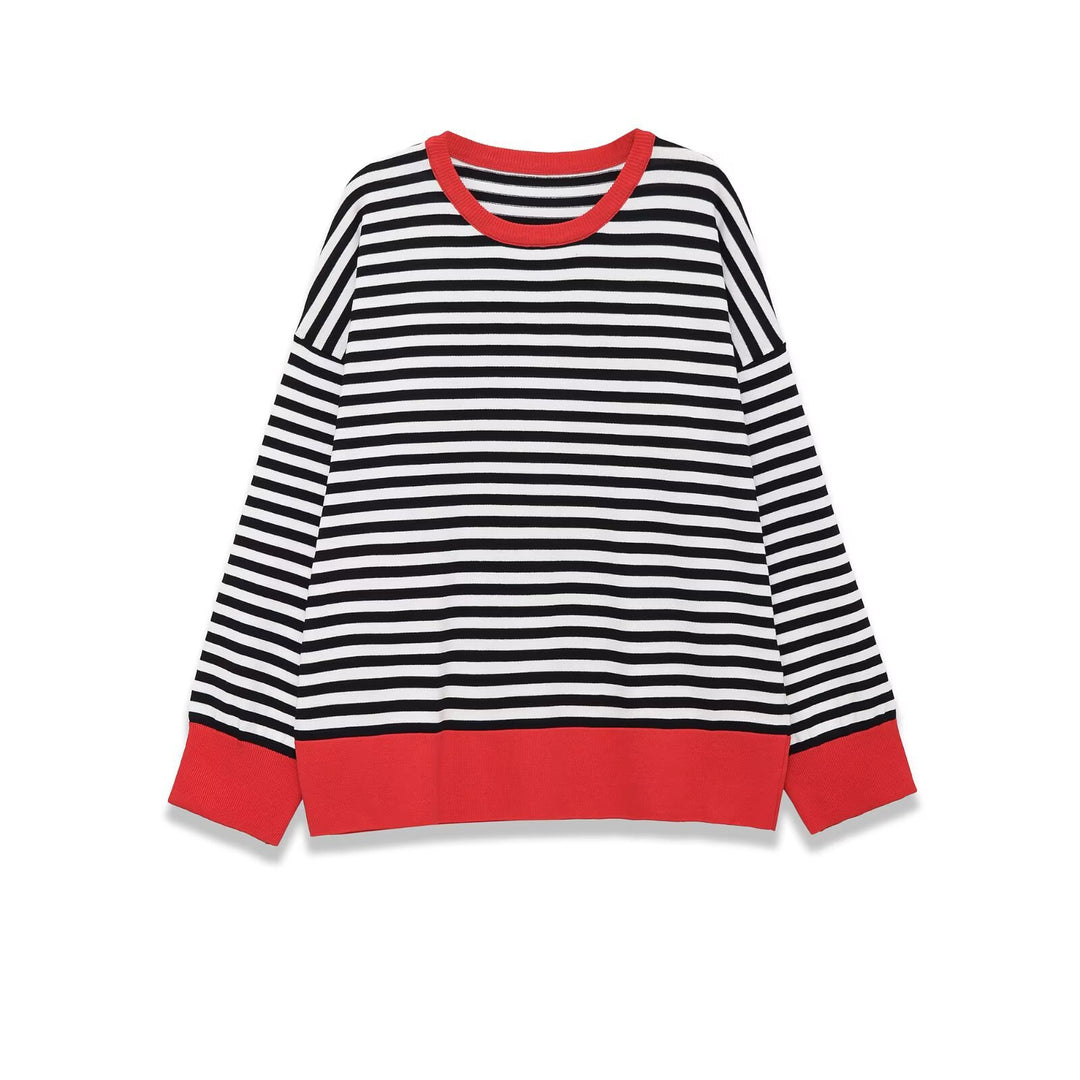 Women's Striped Oversized Sweater with Contrast Cuffs Mune Fashion