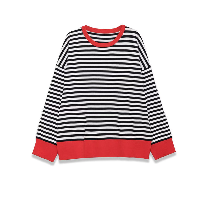 Women's Striped Oversized Sweater with Contrast Cuffs Mune Fashion