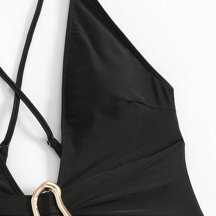 Ladies Elegant One-Piece Swimsuit with Refined V-Neck and Adjustable Straps Mune Fashion