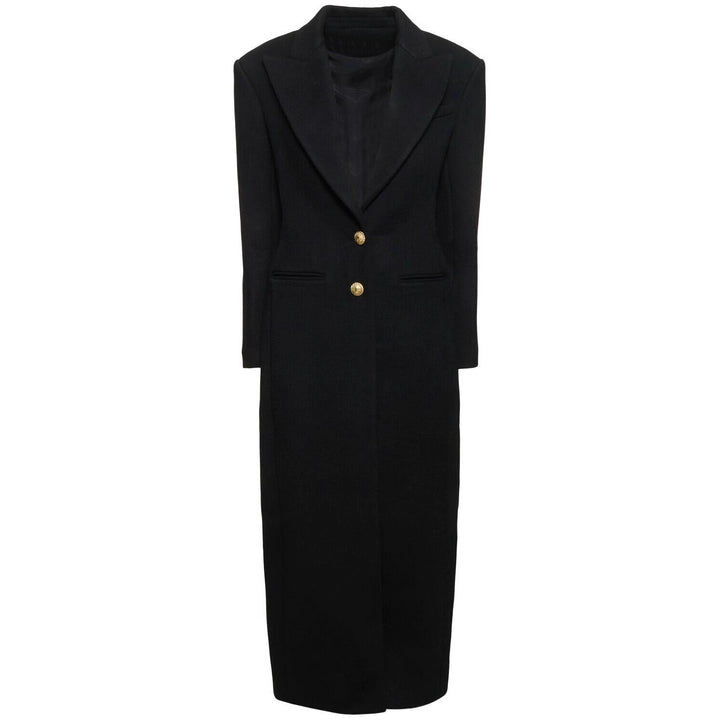 Women’s Maxi Coat Dress with Distinctive Shoulder Part and Golden Decorative Buttons Mune Fashion