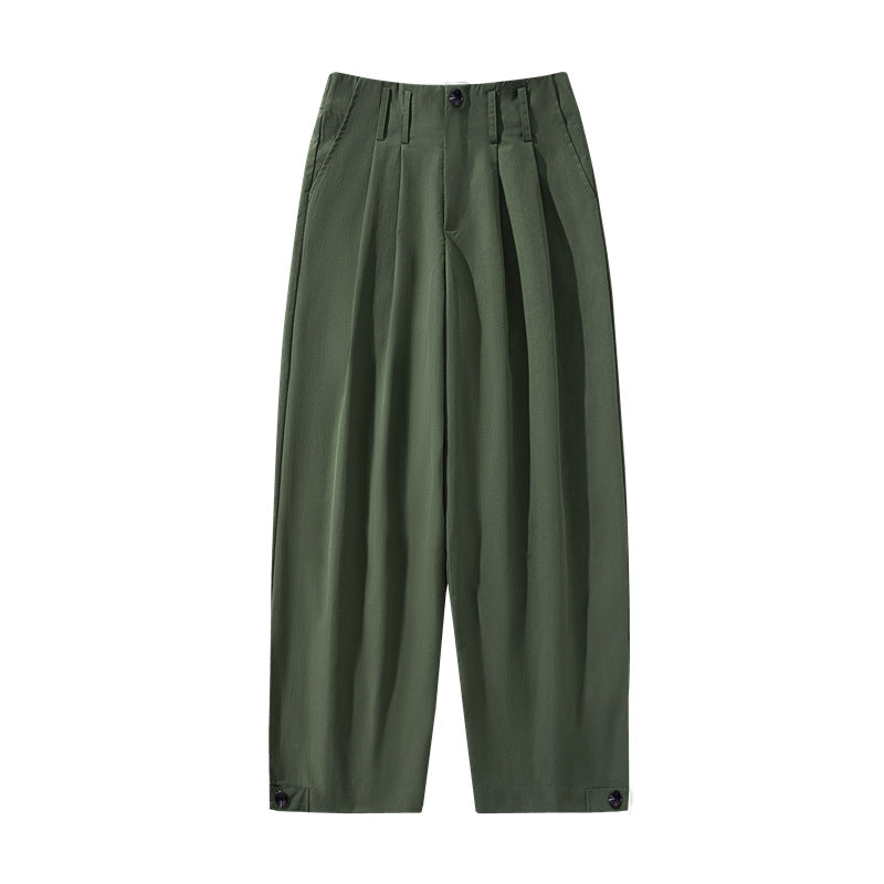 Women's Wide High-Waist Cargo Pants with Pleats, Adjustable Hem & Utility Belt Mune Fashion