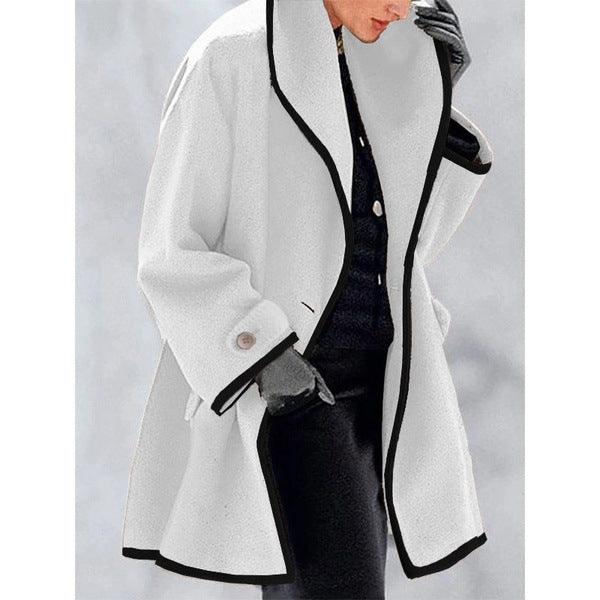 Women nan oversized Bouclé wool blend coat with contrast piping and turned-down collar Mune Fashion