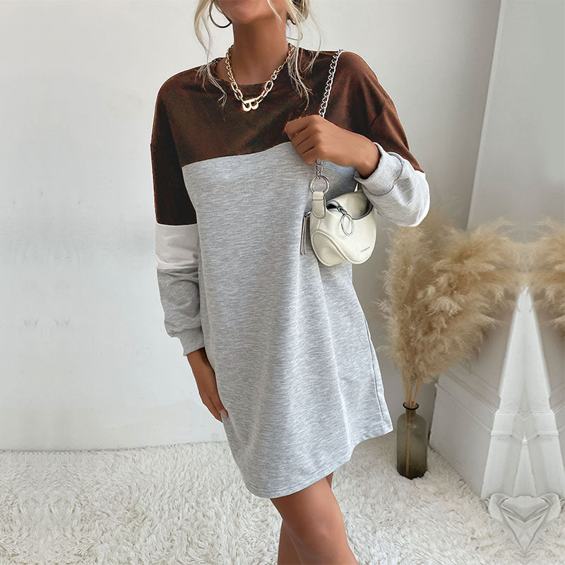 Women's short-cut colorblock sweatshirt dress made from cotton blend with round neckline Mune Fashion