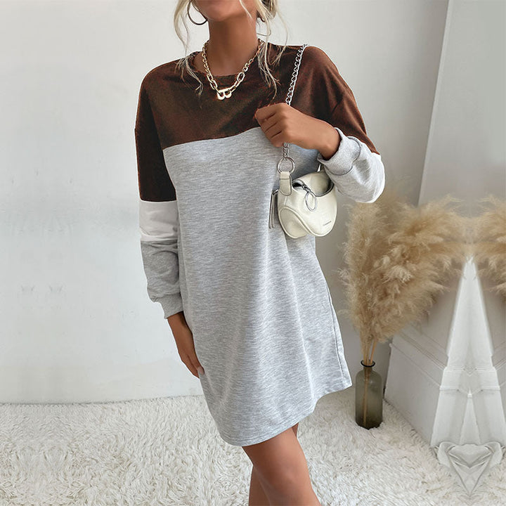 Women's short-cut colorblock sweatshirt dress made from cotton blend with round neckline Mune Fashion
