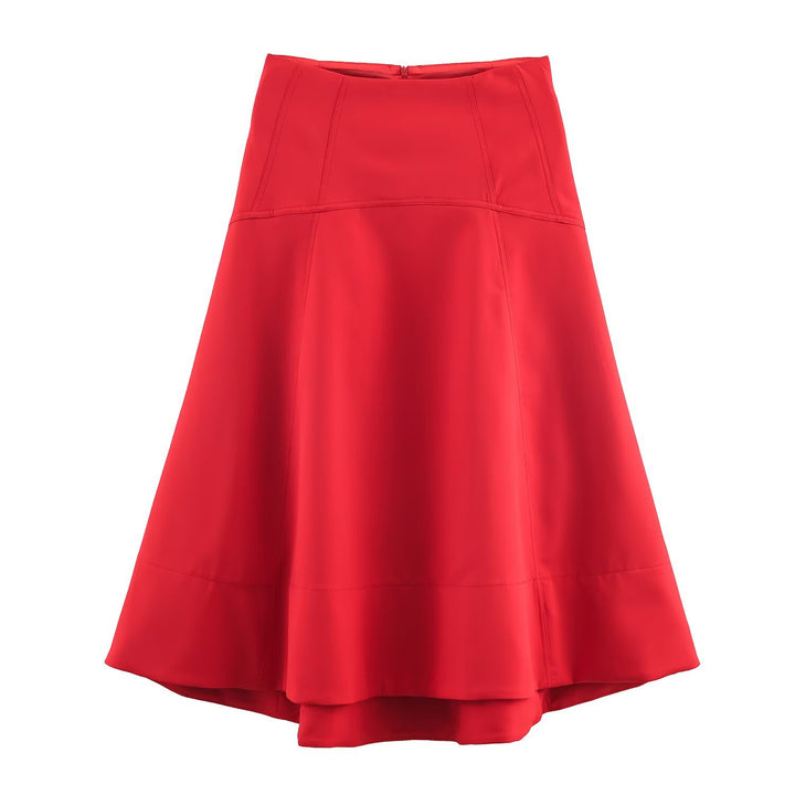 Women's Flared Midi Skirt with High Waist and Seams Mune Fashion