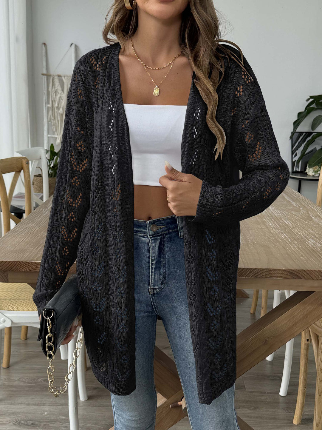 Women's airy knit cardigan with delicate eyelet pattern Mune Fashion