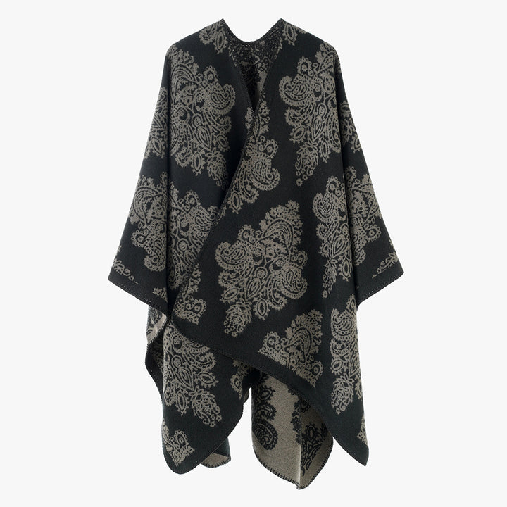 Women Oversized Wrap Cape with Double-Sided Jacquard and Asymmetric Zip Hem Mune Fashion