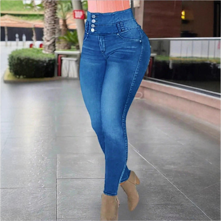 Women High-Waisted Sculpting Skinny Jeans with Reinforced V-Waist and Push-Up Effect Mune Fashion