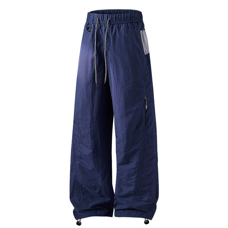 Men's Wide Cargo Casual Pants with Elastic Waistband, Drawstring and Zipper Pockets Mune Fashion