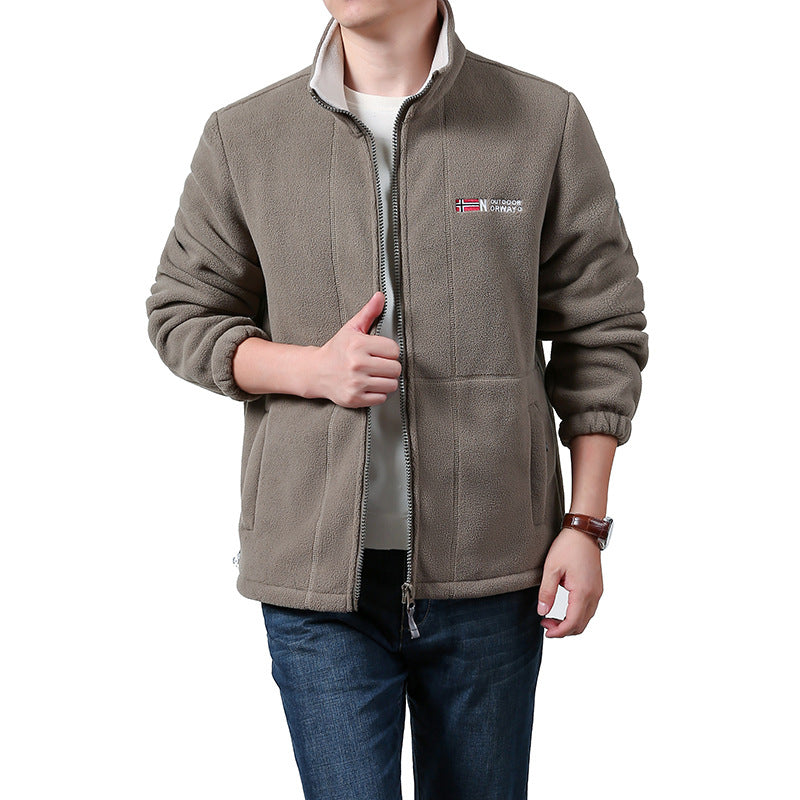 Men's Warm Fleece Jacket with Stand-Up Collar, Full-Length Zipper & Side Pockets Mune Fashion