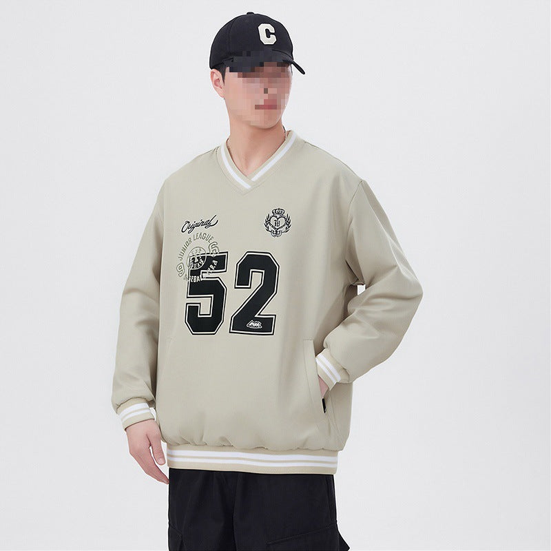 Men's Oversized V-Neck Sports Sweatshirt in College Look with Striped Cuffs Mune Fashion