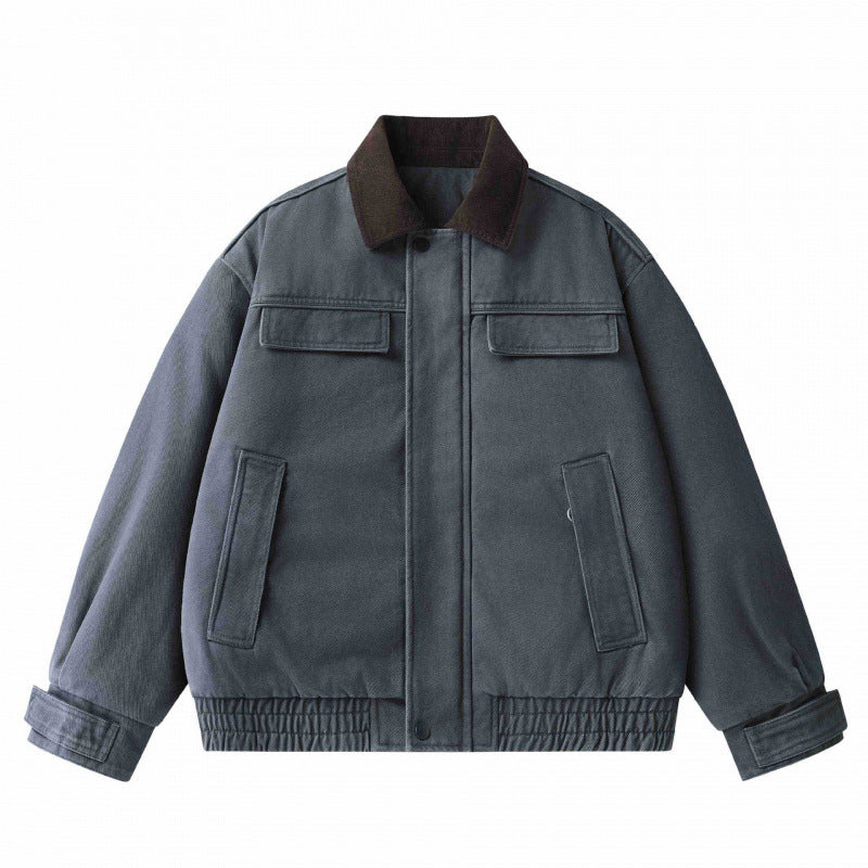 Men's Oversized Canvas Blouson with Cord Collar, Concealed Front Placket and Gathered Hem Mune Fashion
