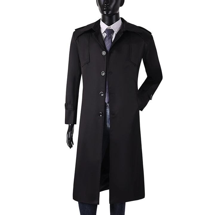 Men's Long Cut Trench Coat with Classic Lapels and Water-Repellent Finish Mune Fashion