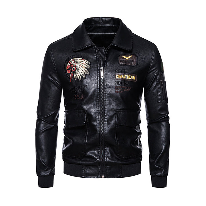 Men's Fashion Faux Leather Jacket with Embroidery Mune Fashion