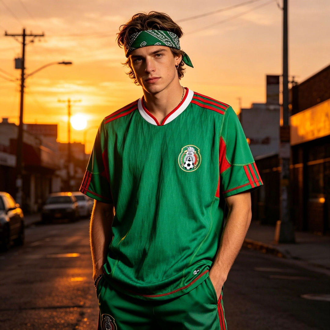 Unisex nan vintage-inspired football shirt with polo collar and large-scale Aztec motif Mune Fashion