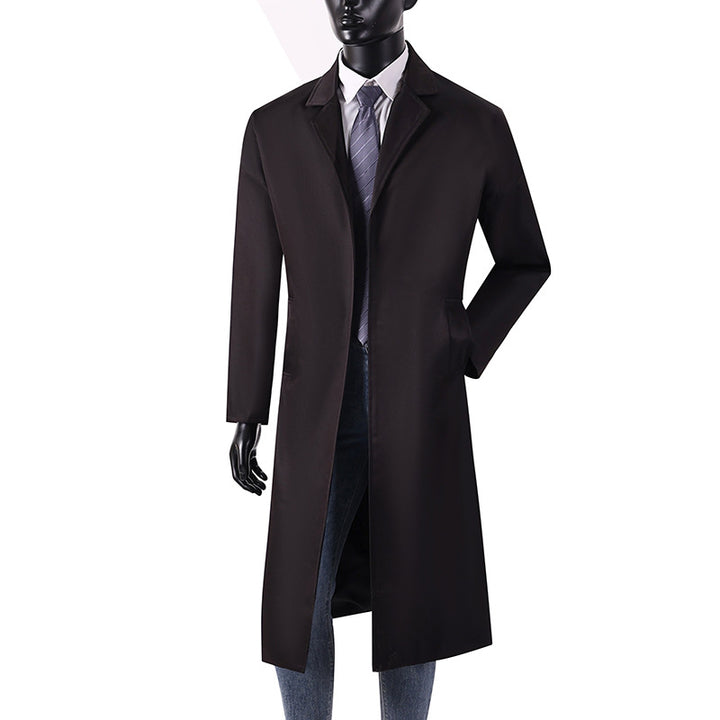 Men's Long Minimalist Trench Coat with Concealed Button Placket and Side Pockets Mune Fashion