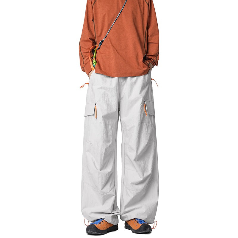 Men's Loose-Fit Functional Nylon Pants with Drawstring Waist, Utility Pockets & Baggy Silhouette Mune Fashion
