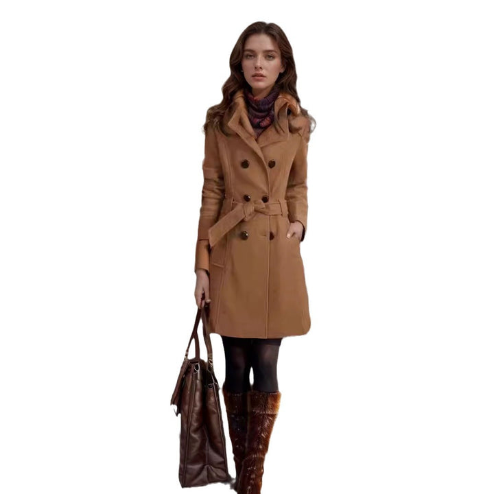 Women long coat with frayed edges, tailored silhouette and double-breasted Mune Fashion