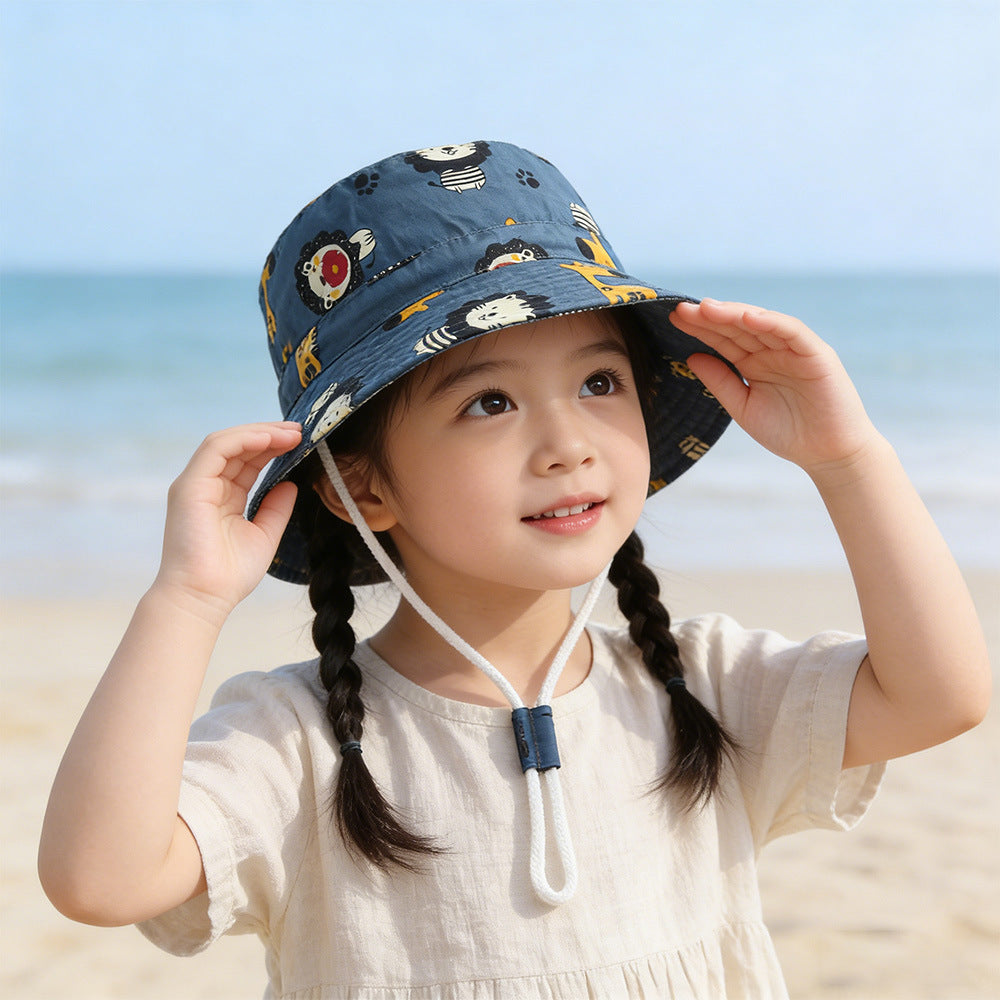 Unisex nan children's sun hat with adjustable chin strap, wide brim and imaginative unicorn print Mune Fashion