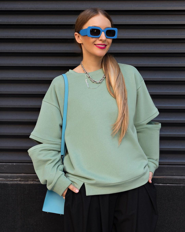Women's Oversized Sweatshirt with Layer Sleeves and Side Slit Mune Fashion