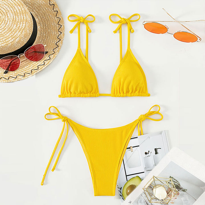 Women's Triangle Bikini Set with Lace-Up Neckline and High Leg Cut Mune Fashion