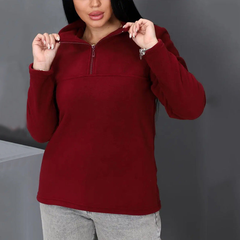 Ladies' fleece top with short half-zip and stand-up collar Mune Fashion