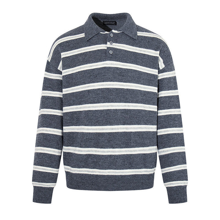 Men's Knit Polo Shirt with Stripe Pattern, Polo Collar and Button Placket Mune Fashion