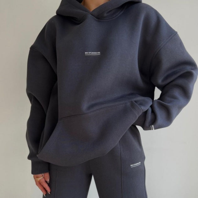 Women's Set Heavy French-Terry Oversize Hoodie with Kangaroo Pocket and Slim Joggers Mune Fashion