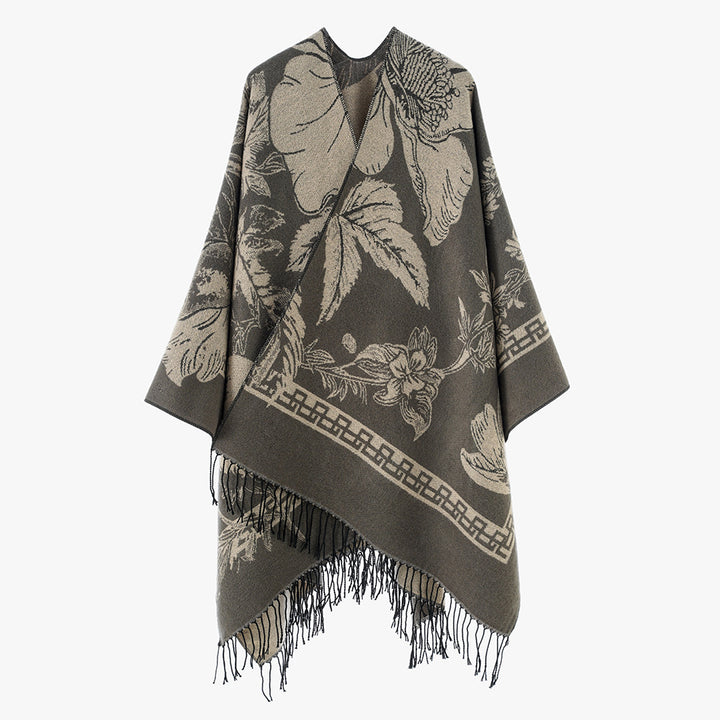 Women's Rectangular Jacquard Throw with Floral Allover Pattern and Fringe Hem Mune Fashion