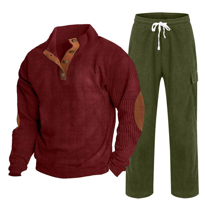 Men's nano structured fine knit half button pullover and fine cord cargo two-piece Mune Fashion