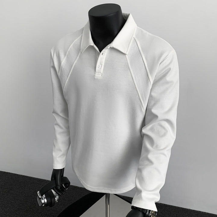 Men's Long Sleeve Polo with Half Placket, Raglan Seams and Structure Panels Mune Fashion