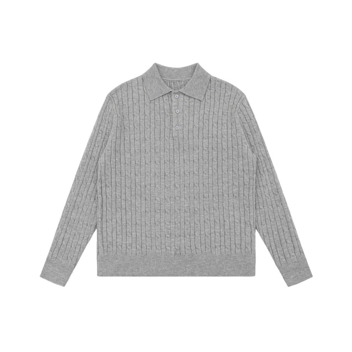 Unisex Chunky Knit Polo Collar Sweater with Cable Pattern and Half Button Placket Mune Fashion