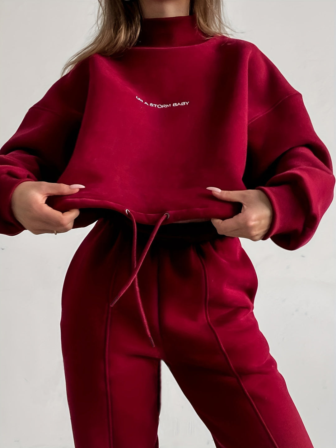 Women Oversize Lounge Set with Stand Collar and Elastic High Waist Jogging Pants Mune Fashion