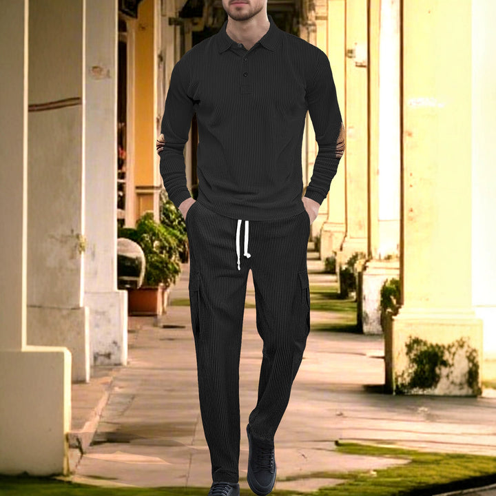 Men's nano ribbed lounge set with polo collar elbow patches and cargo pants Mune Fashion