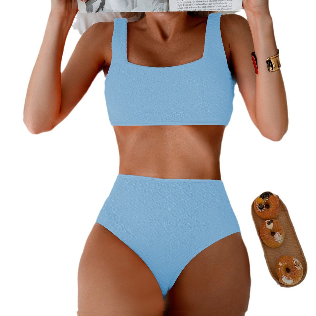 Women's High-Waisted Bikini Set with Textured Top Mune Fashion